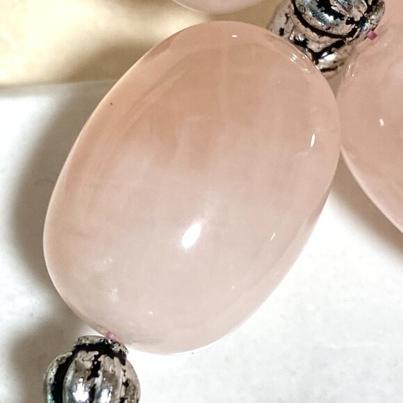 Beaded Rose Quartz Necklace, Pink Genuine Large Gemstone Choker - Picture 10 of 12